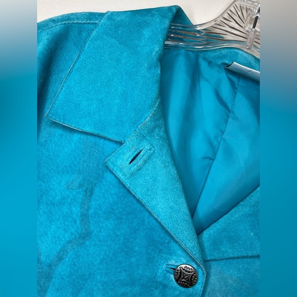 Chico's Suede Jacket Blue Southwestern Ornate Butterfly XL / Chico's size 3 - Picture 5 of 7